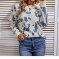 thumbnail image 2 of Lovskoo 2024 Sweaters for Women Trendy Casual Round Neck Long Sleeve Print Comfy Sweater Blue, 2 of 5