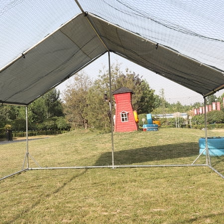 Large Metal Chicken Coop Walk-in Poultry Cage Hen Run House Rabbits Habitat Cage Spire Shaped Coop with Waterproof and Anti-Ultraviolet Cover (9.8\' L x 19.7\' W x 6.4\' H)