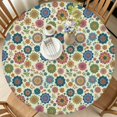 thumbnail image 2 of Pioneer Flower Floral Print Pattern Round Fitted Tablecloth with Elastic Edge, Waterproof Dining Table Cover for Indoor Outdoor Camping and Daily Use, 2 of 6