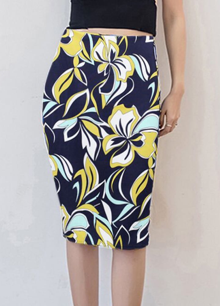 floral print pencil skirt yellow