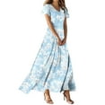 thumbnail image 2 of Awdenio Womens Summer Wrap V Neck Casual Dresses Floral Short Sleeve A-Line Midi Sundress, 2 of 4