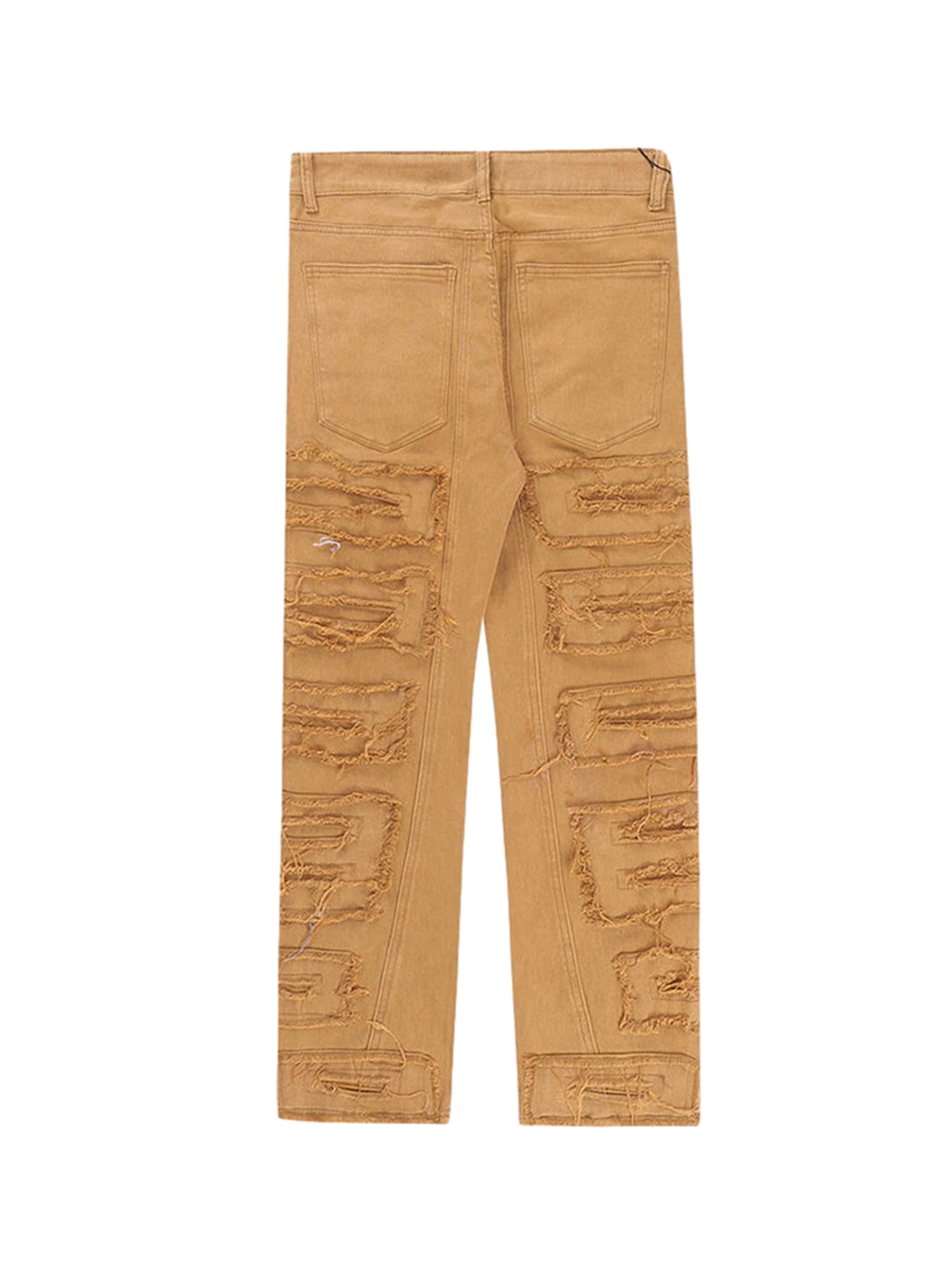 Wangsaura Men Stretch Denim Pants Raw Hems Vintage Distressed