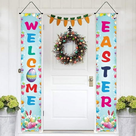 

Fall Gardening Tools Easter Door Hanging Flag Home Door Decoration Cute Cartoon Bunny Colorful Egg Pattern Festive Atmosphere Decoration Supplies