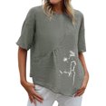 thumbnail image 1 of Blusa de manga corta con estampado de cuello redondo informal para mujer a la moda, Tops de verano Fridja ghk3775, 1 of 5