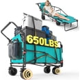 thumbnail image 2 of 2-in-1 Beach Wagon Cart, Convertible Folding Lounge Chair, 650LBS Large Capacity, Silent Swivel All-Terrain Wheels, Portable Utility Cart for Beach, Pool, Grocery & Camping, Lake Blue, 2 of 10