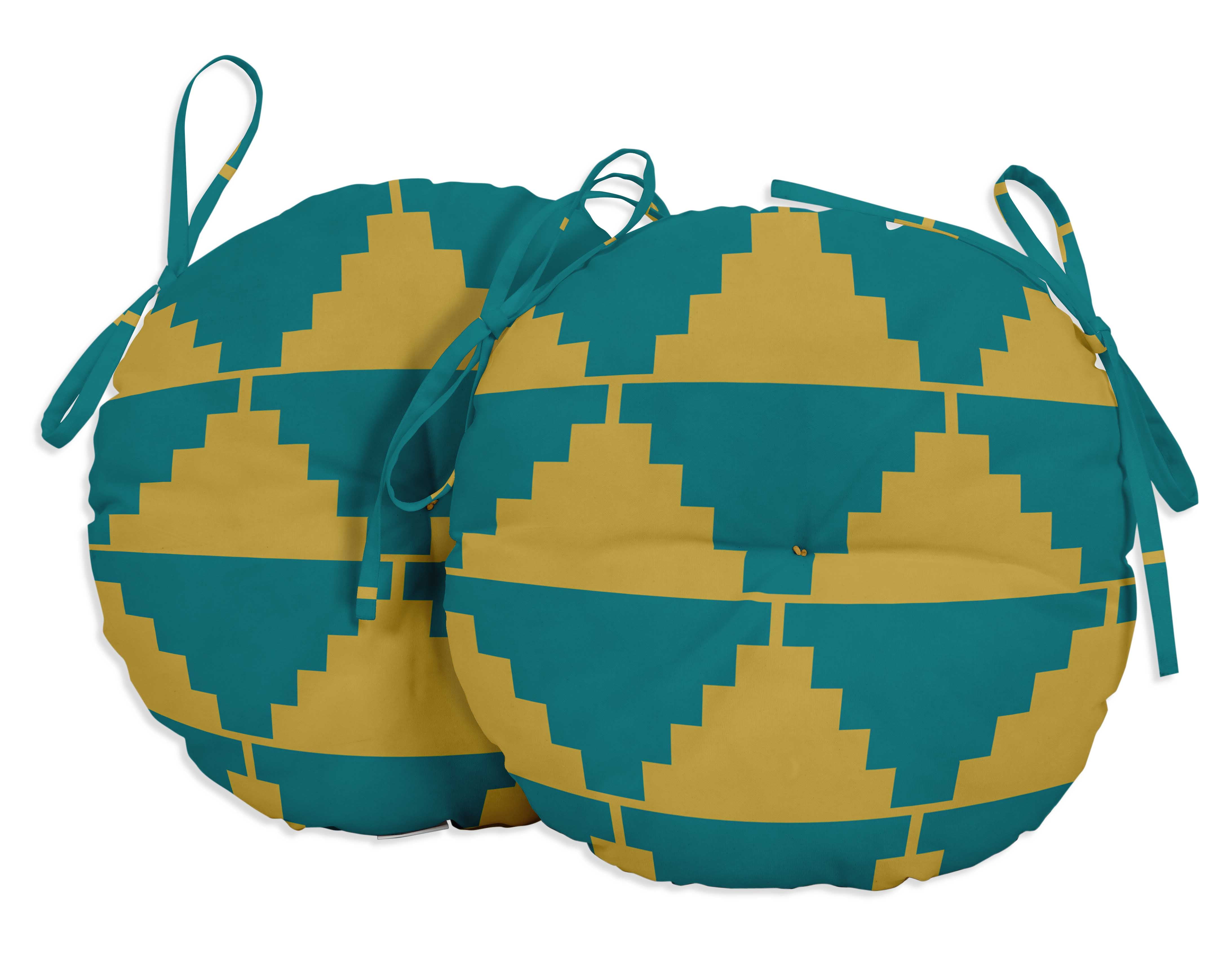 Vargottam Indoor/Outdoor Round Bistro Chair Cushions Block Print 15