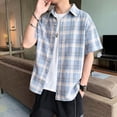 thumbnail image 2 of Camisas y blusas de cuadros rojos para hombre de media manga, de seda, de algodón, de marca barata, estilo hipster coreano, ropa de diseñador asiática, 2 of 5
