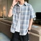 thumbnail image 2 of Camisas y blusas de cuadros rojos para hombre de media manga, de seda, de algodón, de marca barata, estilo hipster coreano, ropa de diseñador asiática, 2 of 5