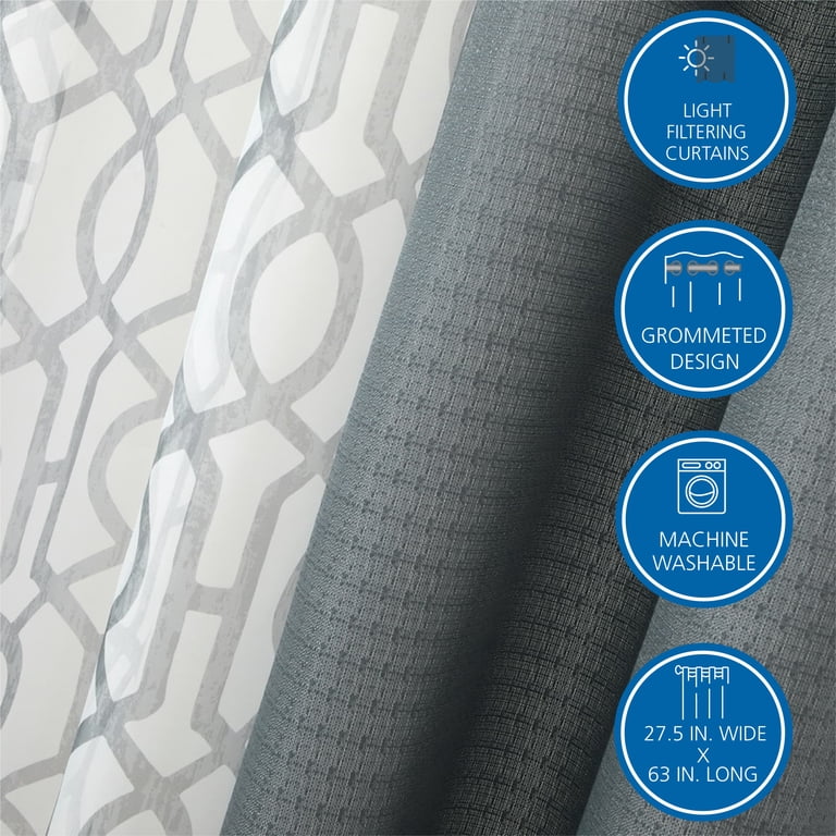 Mainstays Kingswood Sheer Grommet Curtain Panel Set, Gray, 4pc photo 3