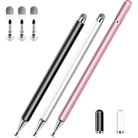 Stylus Pens for Touch Screens 2 in 1 Universal Stylus Pen for iPad Compatible with iPad Android Tablets Phones 3 Pack-Black White