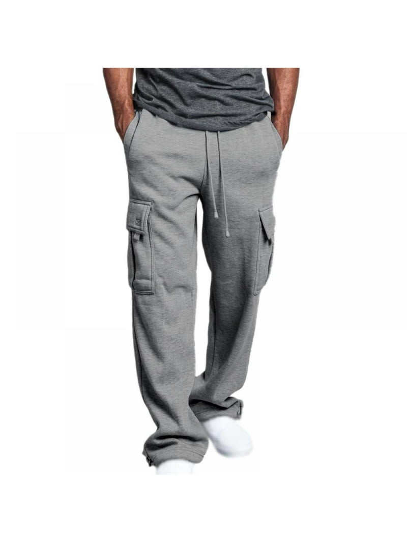 Cargo Sweatpants Open Bottom Straight Casual Loose Fit Baggy Athletic Pants with Pockets - Walmart.com