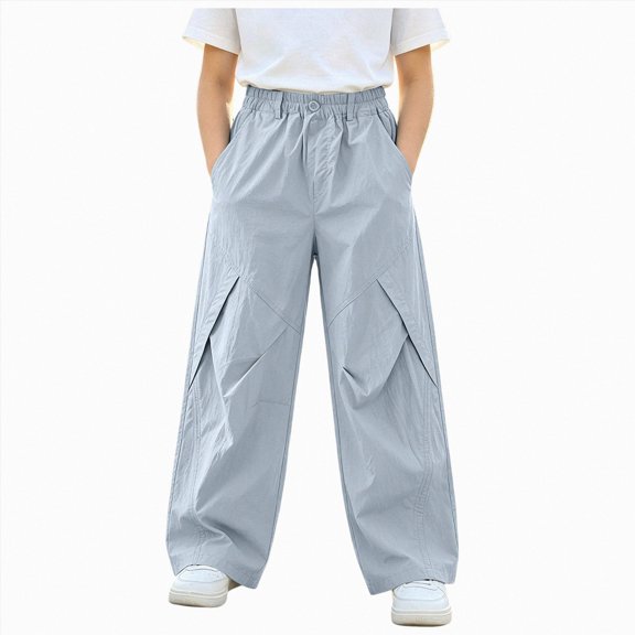 Gubotare Girls School Pants Cargo Pants for Girls Wide Leg Parachute Pants Trousers Lightweight Kids Joggers 5T 6T (Light Blue,5-6 Years)