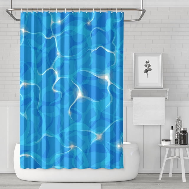 Ensemble de Rideau de Douche avec Doublure à Boutons-Pression, Tissage Bleu Minimaliste Moderne (4) Rideaux de Douche Doublure de Douche Réutilisable, Rideaux de Salle de Bain Minimalistes en Polyester, 72x72 Pouces