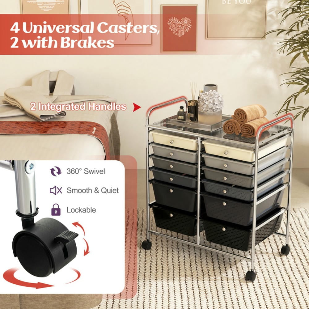 Canddidliike 12-Drawer Rolling Storage Cart with Removable Drawers and Lockable Wheels, Craft Organizers and Storage, Multipurpose Organizer Cart for Home, Office, School, Gray