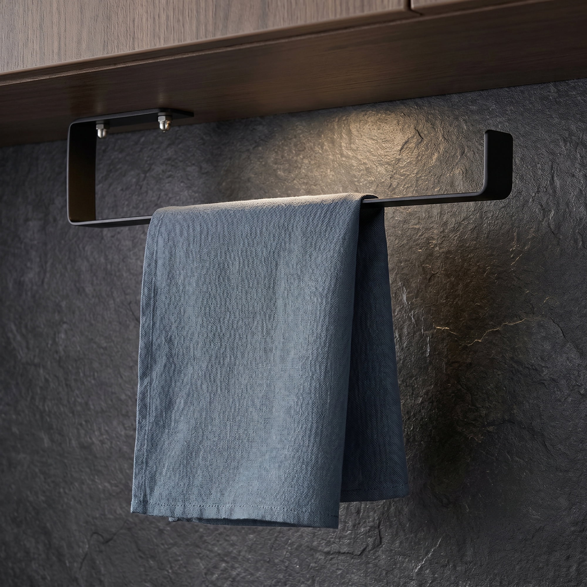 Unique Bargains Stainless Steel Wall Mount Paper Towel Holder Black 12.2x0.8inch