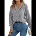 thumbnail image 3 of Suéter Informal de Cuello en V Ahuecado para Mujer, Suéter de Punto de Larga, Suéteres Superiores. Gris M, 3 of 10