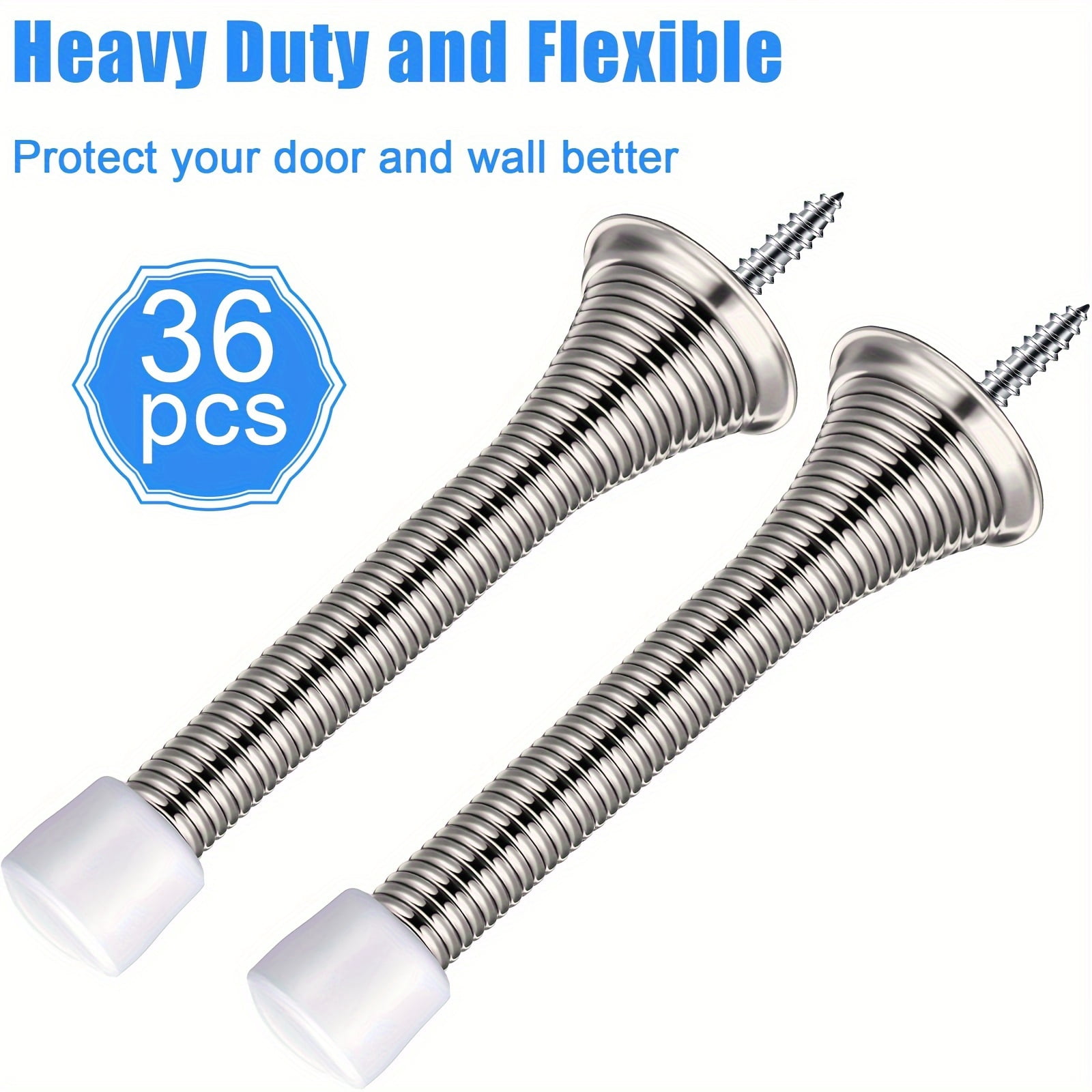 36 Pcs Spring Door Stoppers, Wall Mounted Metal Stops with Cushion Pad, Rustproof Nickel Plated Protector for Home Office,Wall Protection