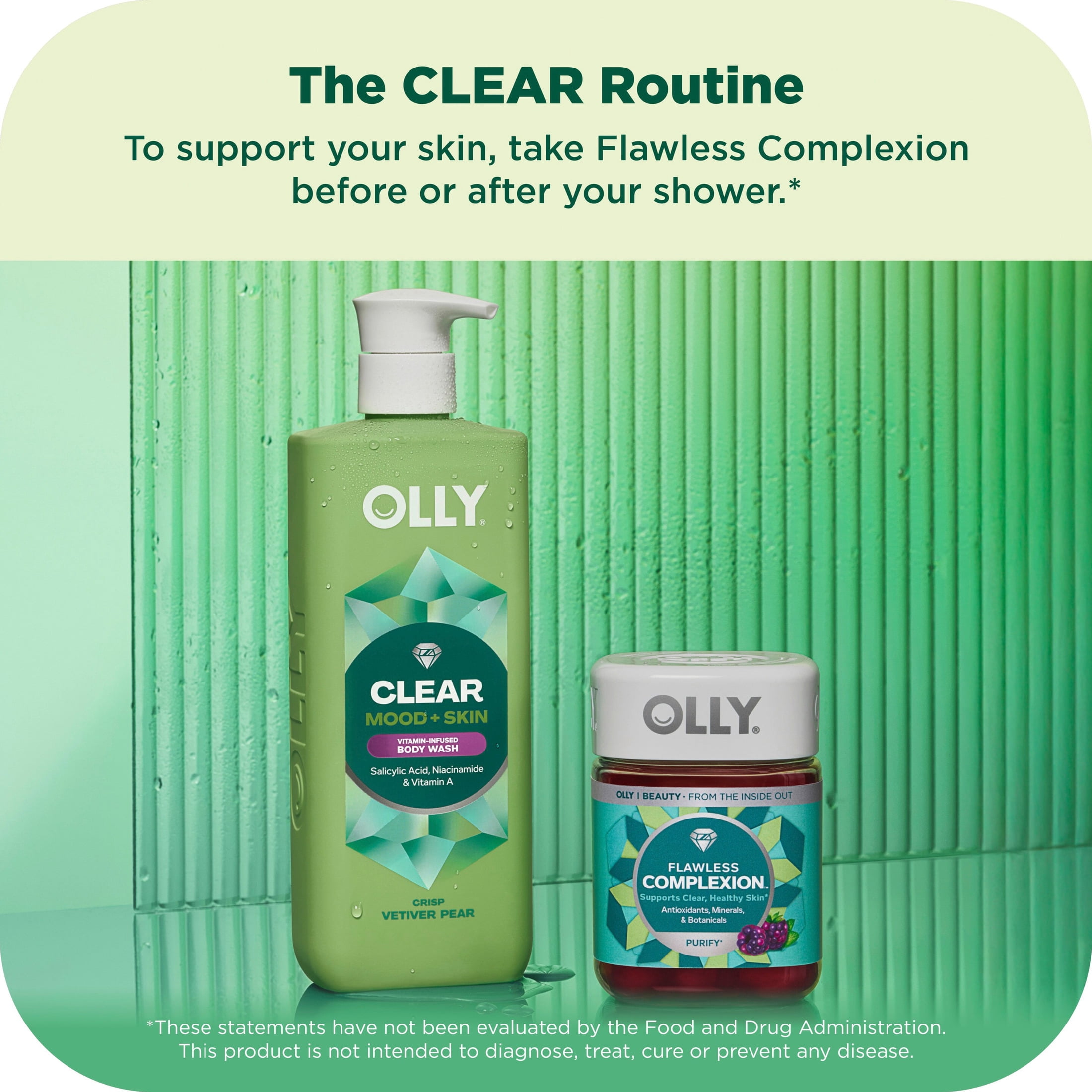 OLLY Body Wash With Salicylic Acid, Niacinamide & Vitamin A Clear Mood + Skin For Smoother Skin ,17 fl oz