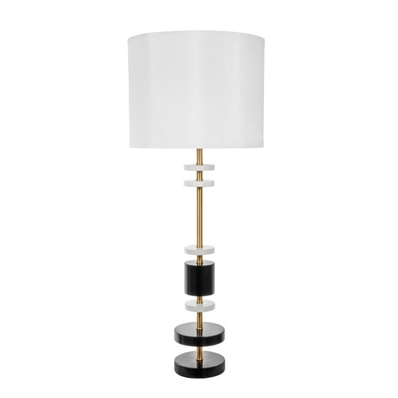 A&B Home Table Lamp with Marble & Alabaster Accents - 13"Dia. x 33"H - Gold/Black/White