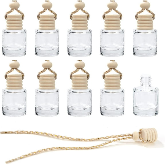 10 Pcs Car Perfume Bottles, Kvago 8ml Refillable Hanging Car Air Freshener Diffusers, Aromatherapy Empty Glass Bottle Pendant for Home Office Car Hanging Decorations
