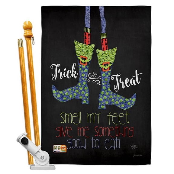 Breeze Decor BD-HO-HS-112072-IP-BO-D-US18-SB 28 x 40 in. Smell My Feet Fall Halloween Impressions Decorative Vertical Double Sided House Flag Set with Pole Bracket & Hardware