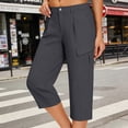 thumbnail image 6 of Cargo Capri Pants for Women High Waisted Elastic Knit Waist Casual Capris Trousers Quick Dry Hiking Cropped Pants with Pocket, 6 of 8
