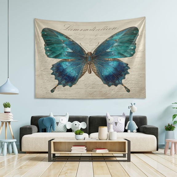 Wobogo Royal Blue Butterfly Tapestry 60×40in Home Living Room Bedroom Wall Hanging Ornaments
