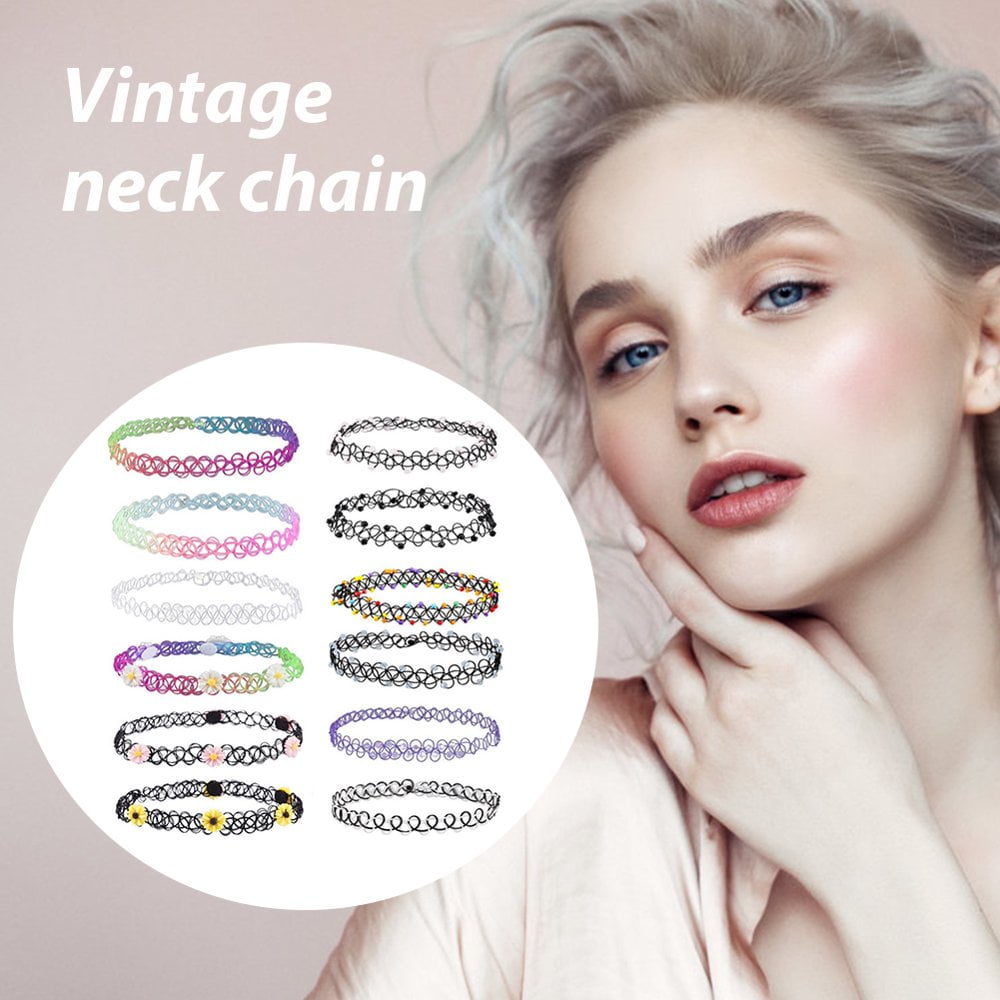 12pcs Retro Clavicle Chain Fashion Choker Necklace for Women Girl