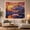 Fiery Peak Lake, variant on Winter Mountain Sunset with Cabin in Snowy Valley Cozy Rustic for Nature Lovers, Scenic Landscape Art Decor Christmas Gift, Tapestry Wall Hanging for Bedroom and Living Room