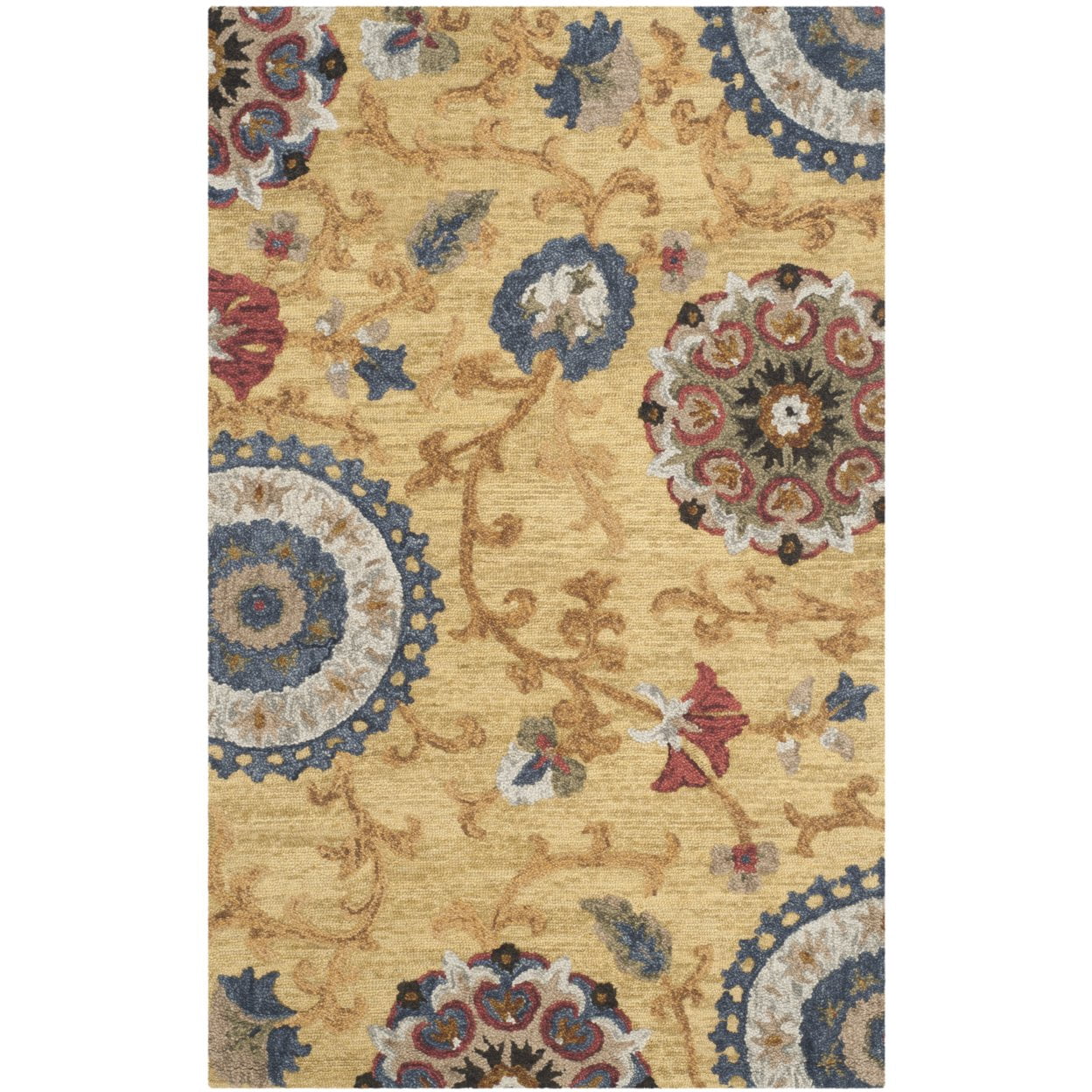 SAFAVIEH Blossom Danny Floral Wool Area Rug, Gold/Multi, 8' x 8' Square