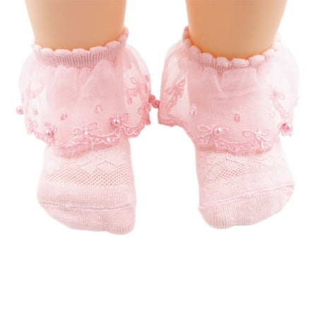 

Multitrust Baby Girls Lace Socks Infant Breathable Solid Color Lace Pearl Ruffled Anklet