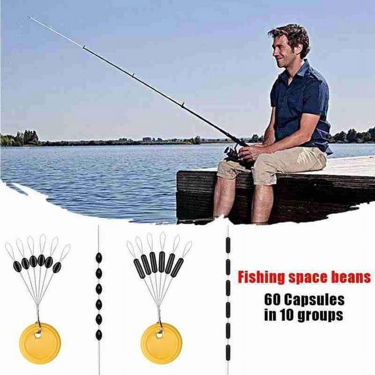 10 Groups of 60 Fishing Bobber Line Olive Shape Stoppers Beans Space E8S4