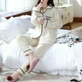 thumbnail image 6 of Efsteb Womens Pajamas Set Ladies Fashion Flannel Print Pocket Long Sleeve Button Tops Long Pants Pajama Suit White M, 6 of 7