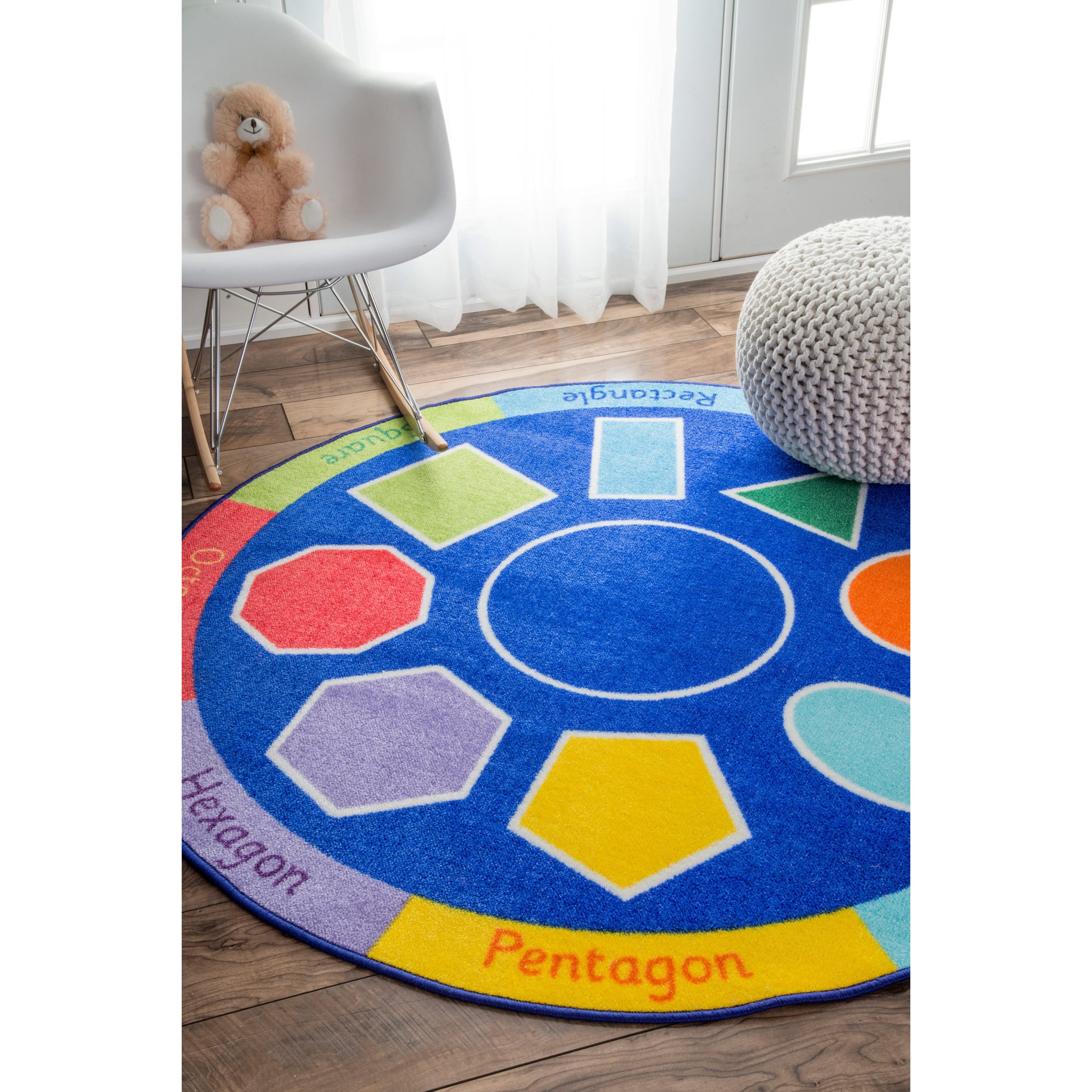 Nuloom Contemporary Geometric Shapes Blue Kids Rug 5' Round