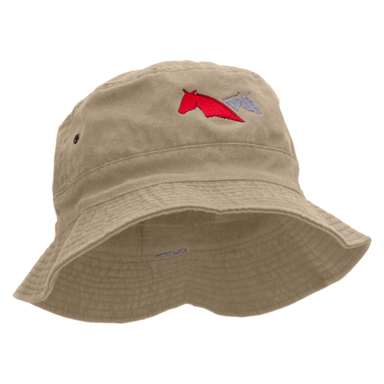 Dual Horse Embroidered Bucket Hat - Khaki OSFM - Walmart.com