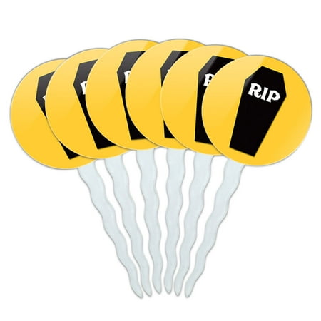 RIP Coffin Halloween Treats Cemetery Cupcake Picks Toppers - Set of 6