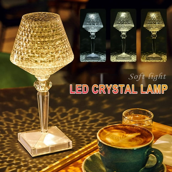 BSJJY Crystal Lamp,Acrylic Crystal Table Lamp Cordless Diamond Lamp 3 Colors Rechargeable Crystal Lamp Touch Control For Living Room,Home,Office, Decorative Table Light For Party Dinner, 1pc
