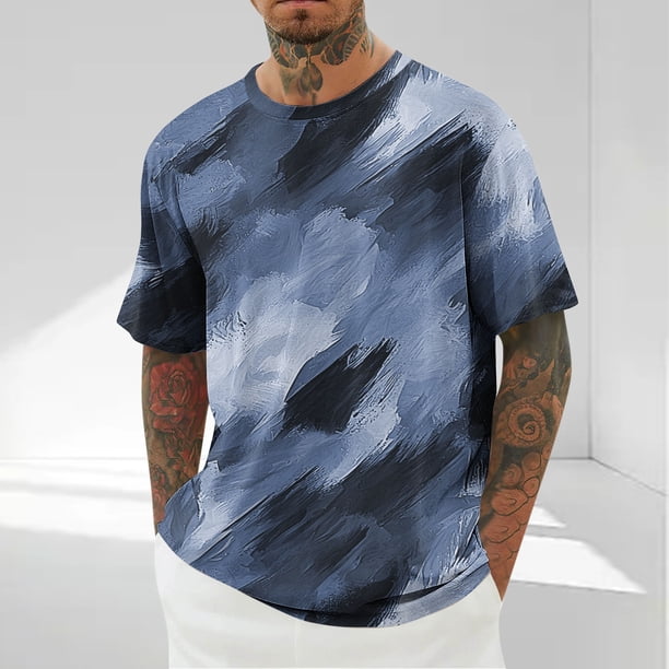 Tops para hombre, blusas y camisas de cuello redondo y manga corta para hombre, blusas casuales de moda con cuello redondo y manga corta para hombre, blusas de poliéster para hombre