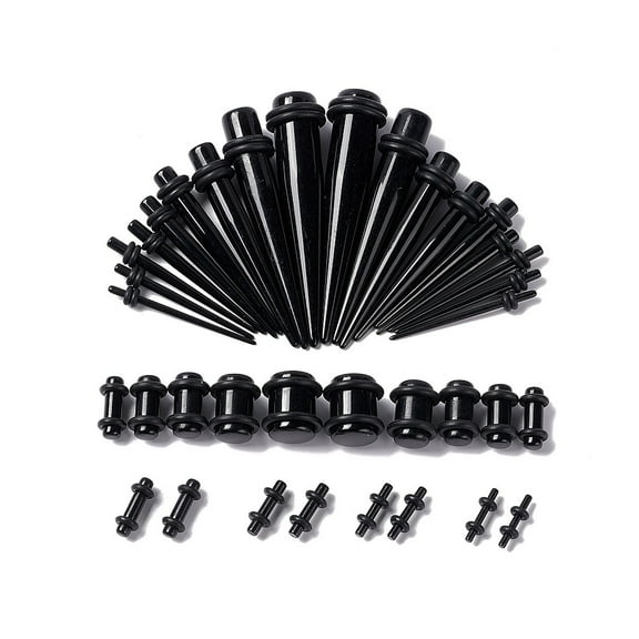 36pcs 18 style Ear Plugs Gauges Stretching Kit Including Acrylic Tapers & Plugs & Tunnels Cone Shape Earrings Piercing Jewelry for Men Women Black 12.5~57.5x1.8~10mm 2pcs/style
