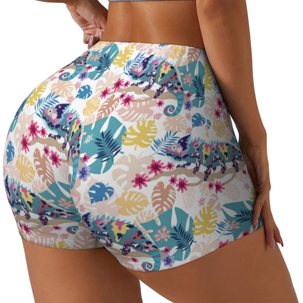 Fotbe Colorful Chameleons Shorts Sin Costuras – Shorts Deportivos de Cintura Alta para Mujer, Elásticos para Gimnasio, Yoga, Running o Ciclismo-X-Large