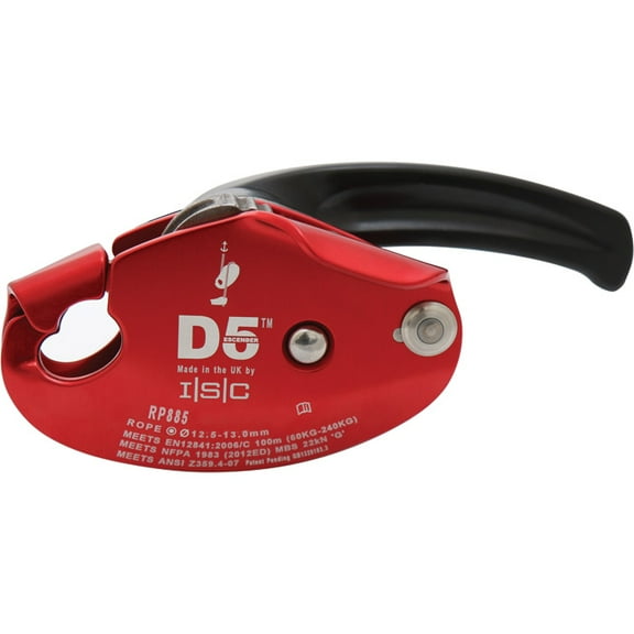 Isc D5 Work Rescue Descender - Industrial Red, 11.5mm-13mm, NFPA/ANSI Certified