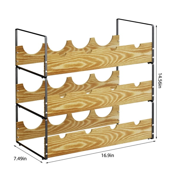 Wine Rack Freestanding 12 Bottles 3 Tier Bamboo Wine Rack Countertop Wine Rack Wine Rack for Kitchen, Bar, Pantry, Wine Cellar, Basement, Countertop