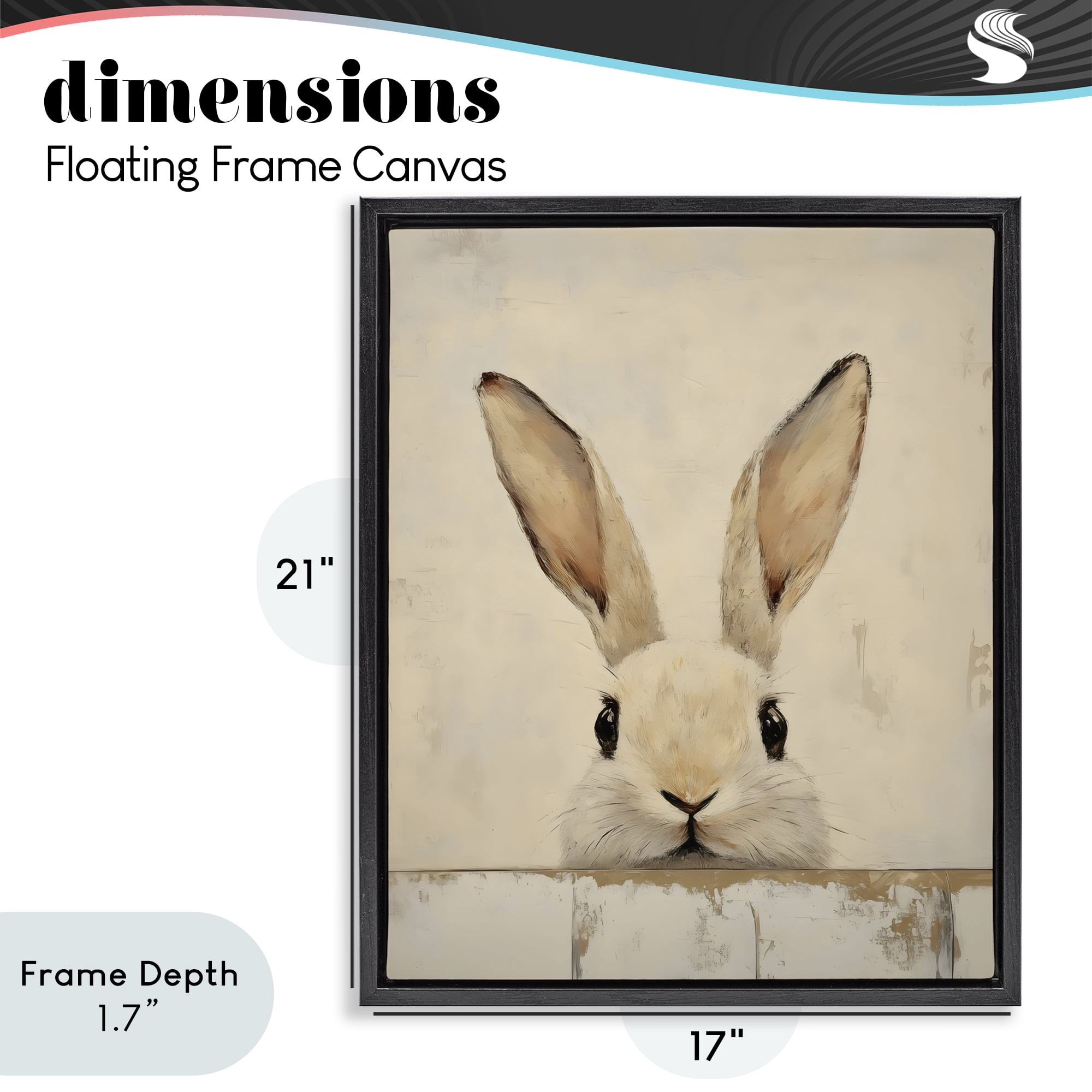 Stupell Industries Peeking Bunny in Soft Neutrals Black Framed Floater Canvas Wall Art, design by LSR Design Studio