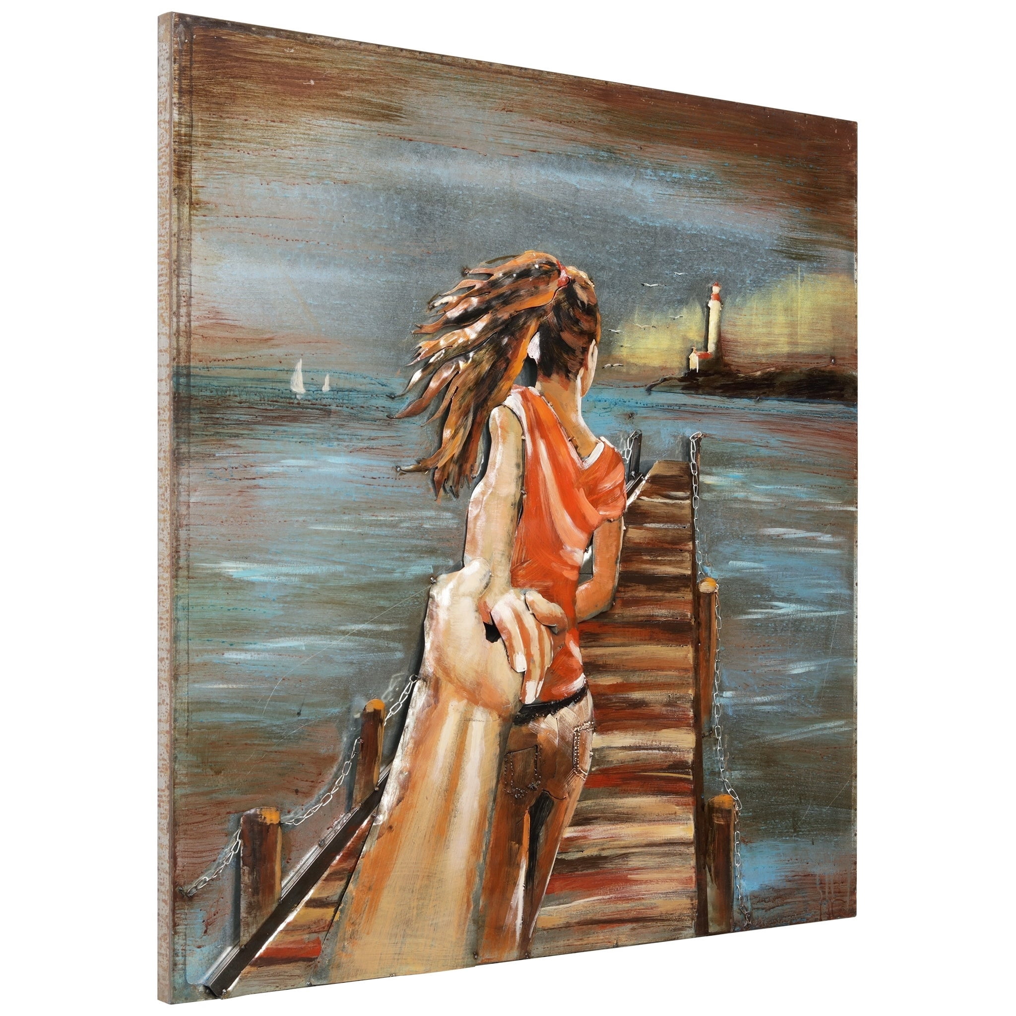 Empire Art Direct 'Lighthouse' by Primo Mixed Media Hand Painted 3D Iron Wall Sculpture