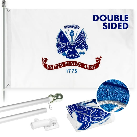 G128 - 5 Feet Tangle Free Spinning Flagpole (Silver) US Army Flag Double Sided Brass Grommets Embroidered 2x3 ft (Flag Included) Aluminum Flag Pole