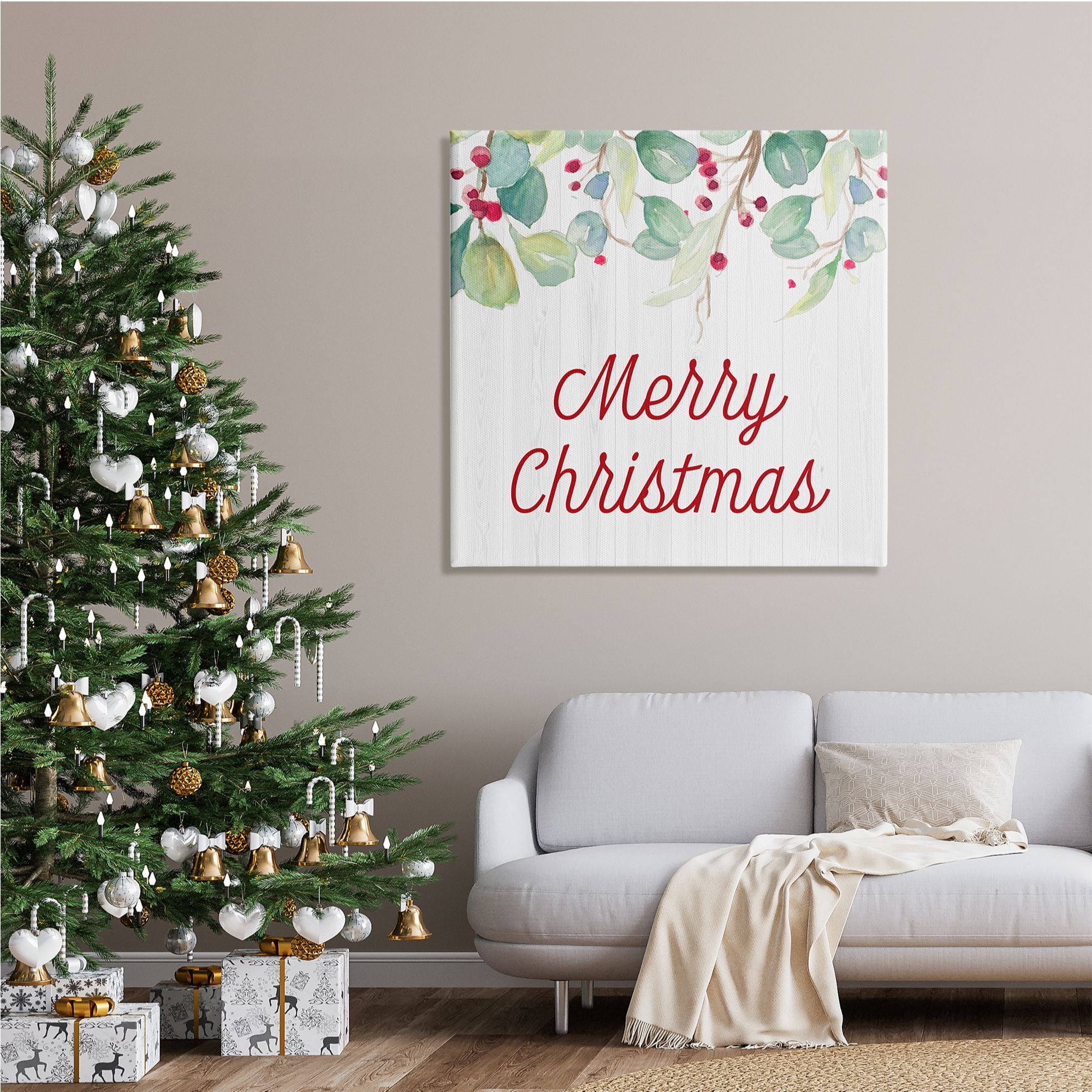 Stupell Indtries Merry Christmas Sentiment Festive Falling Red Holly Vines,36 x 36,Design by Patricia Pinto