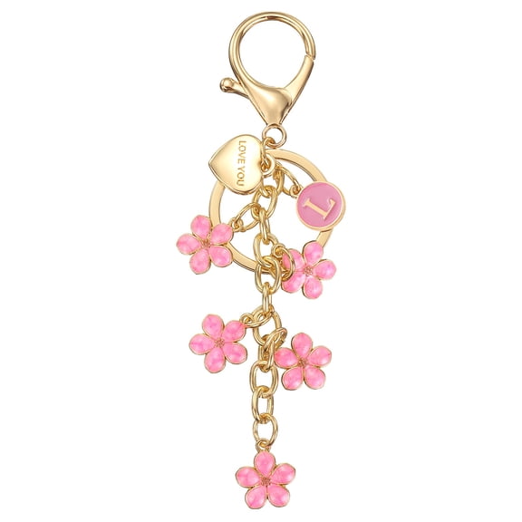 Initial Letter Keychain, Cute Flower Letter-L Keychains for Women Girls Pink