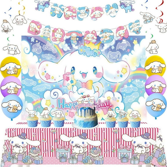 Cinnamoroll birthday party supplies, Cinnamoroll party decoration set - Cinnamoroll birthday decoration banner background and tablecloth, balloon cake decoration and other party supplies