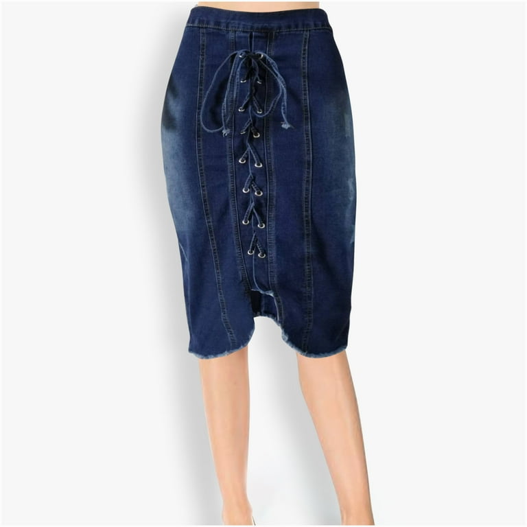 Mrat Jeans Skirt Women Casual Denim Skirts Trendy Drawstring Jean