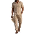 thumbnail image 2 of SOOMLON Mens Beach Outfits Sets Big and Tall Collared Button up Shirts Drawstring Pants with Pockets Summer Clothing Set, 2 of 5